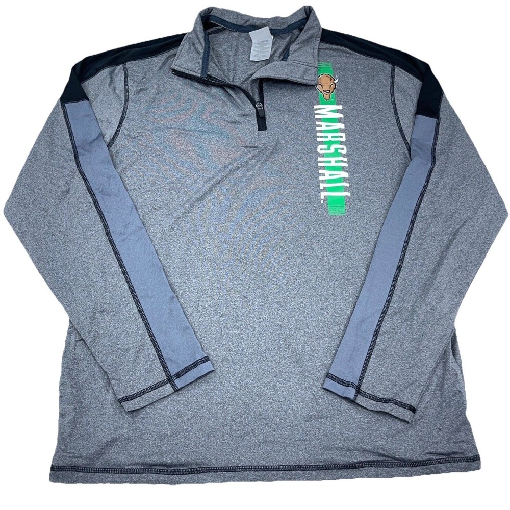 Marshall‎ Thundering Herd Shirt Men Medium Gray Pullover Quarter Zip Active Run